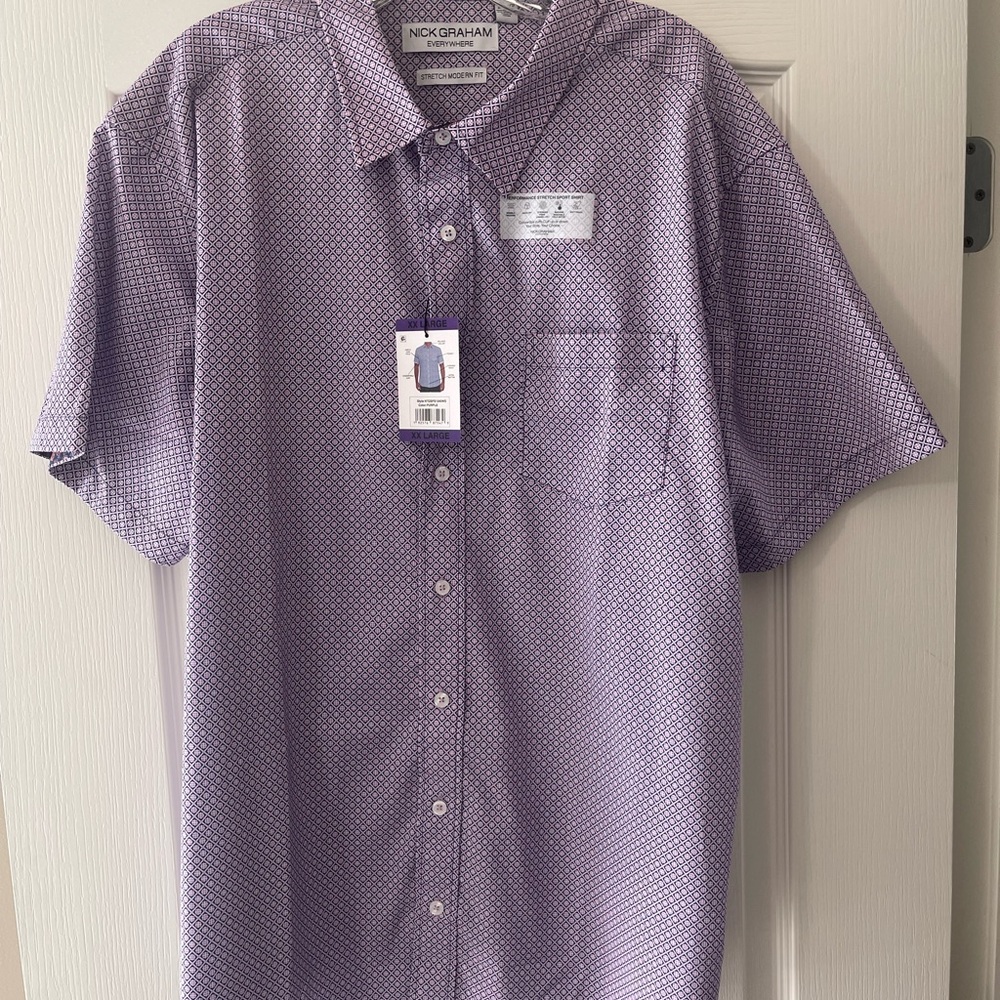 Men's Casual Navy Blue and Pink Button Down Shirt